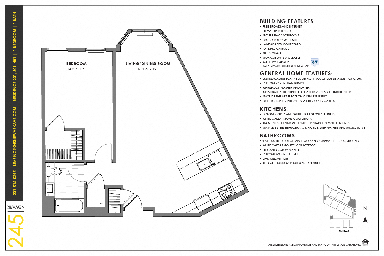 Floor plan for 1 bed, 1 bath, 758 sqft