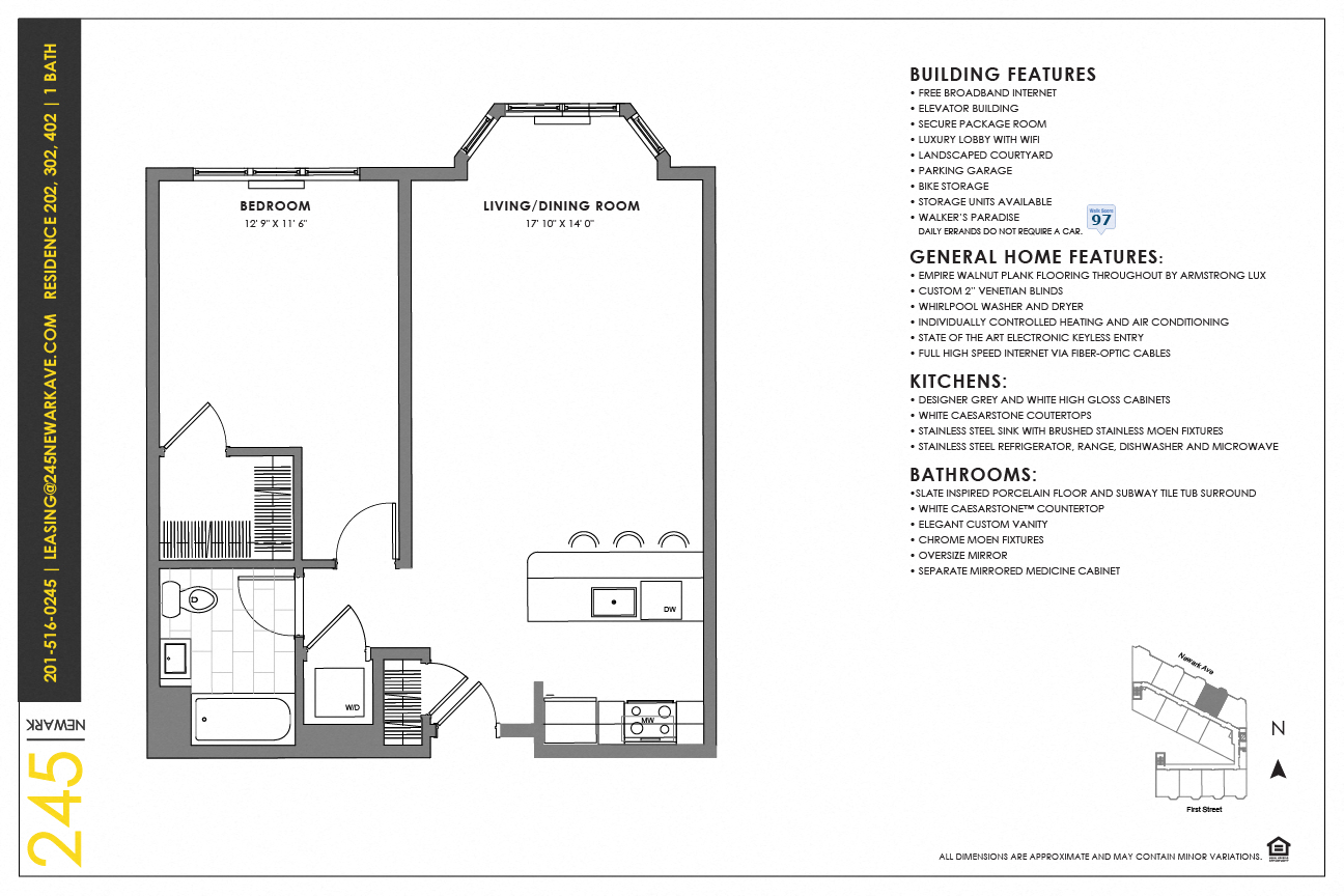 Floor plan for 1 bed, 1 bath, 745 sqft