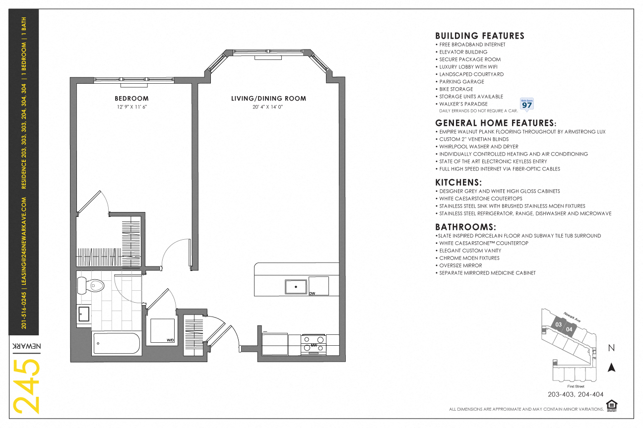Floor plan for 1 bed, 1 bath, 745 sqft