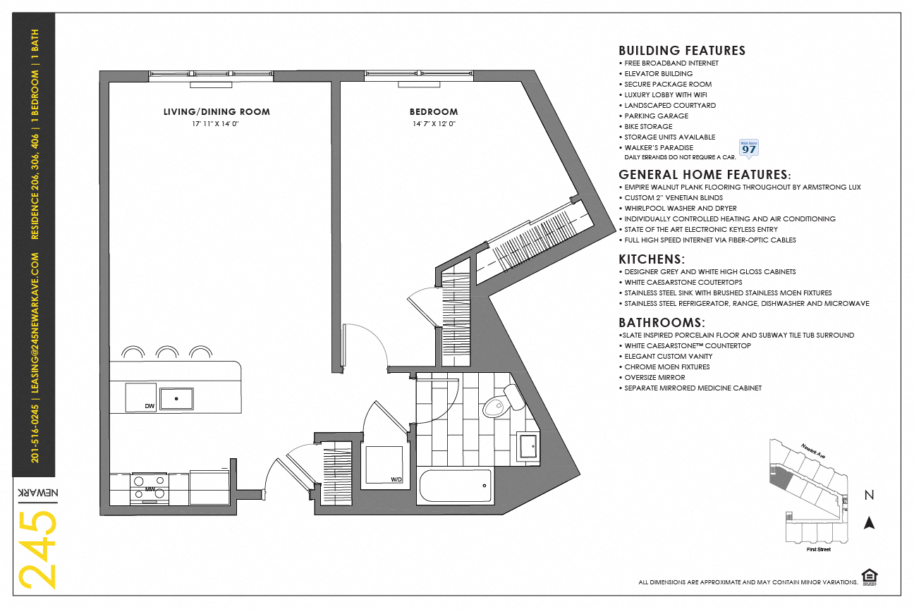 Floor plan for 1 bed, 1 bath, 726 sqft