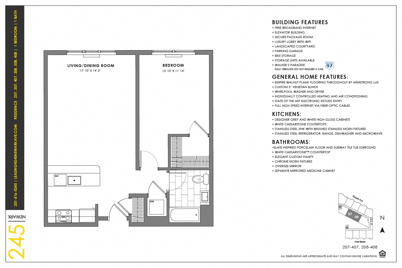 Floor plan for 1 bed, 1 bath, 701 sqft