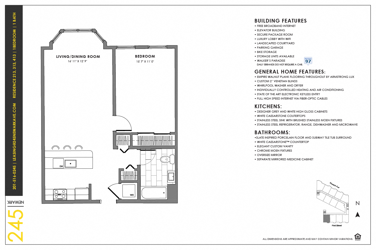 Floor plan for 1 bed, 1 bath, 702 sqft