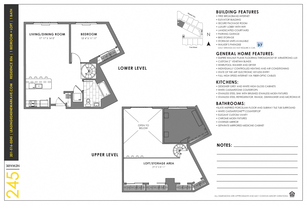 Floor plan for 1 bed, 1 bath, 1061 sqft