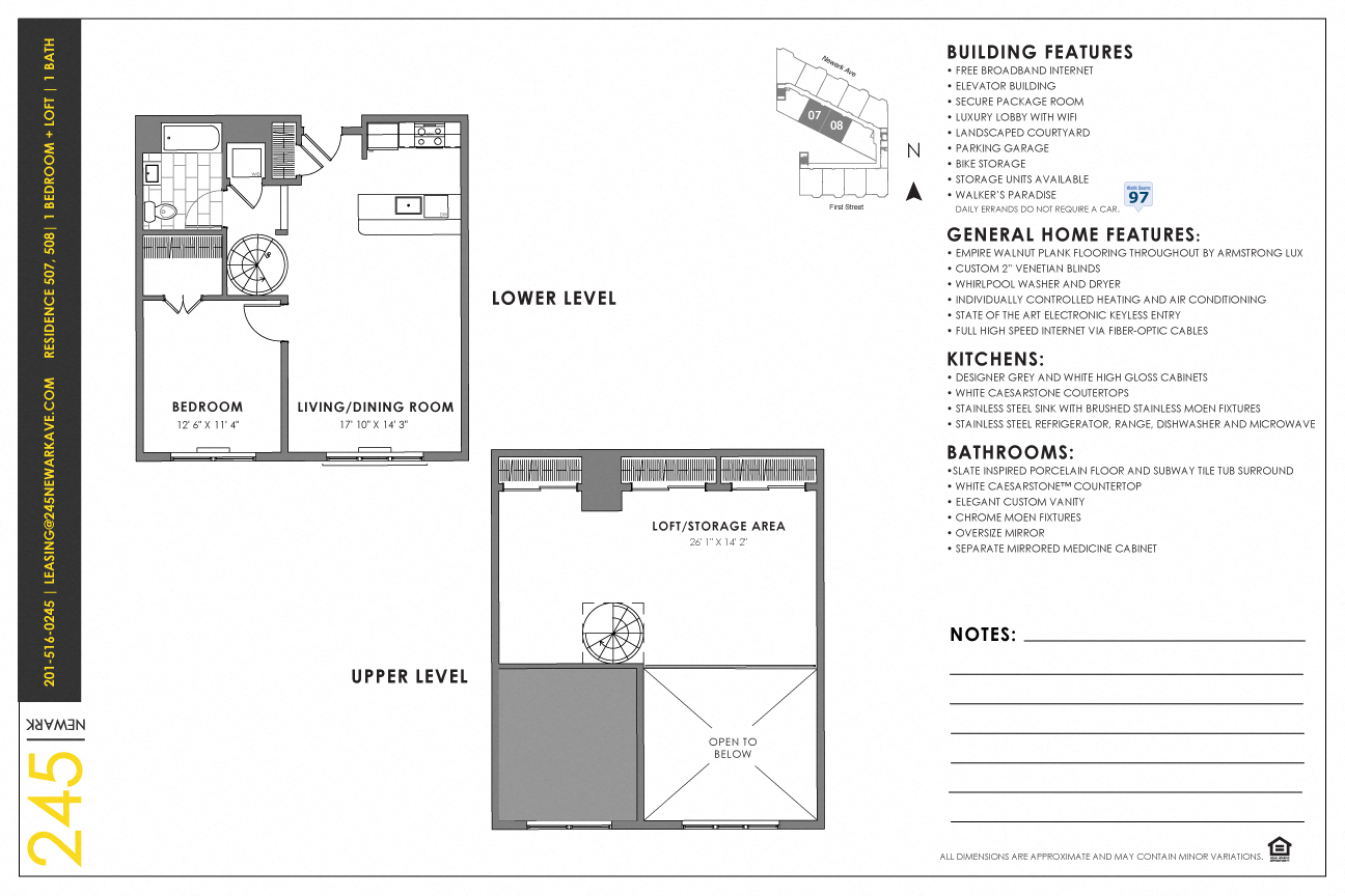 Floor plan for 1 bed, 1 bath, 932 sqft