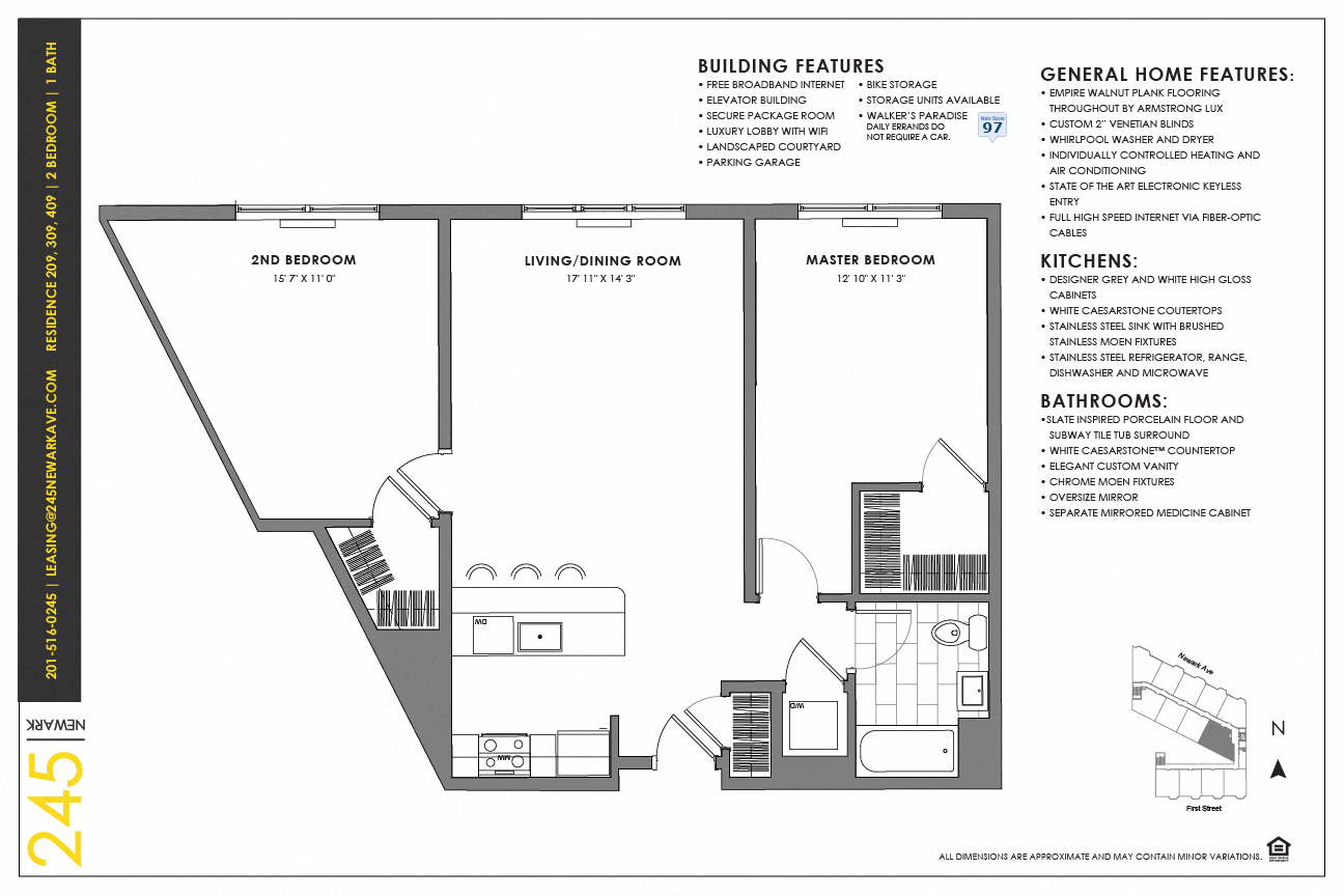 Floor plan for 2 beds, 1 bath, 936 sqft