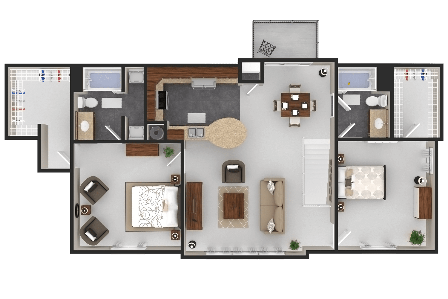 Floor plan for 2 beds, 2 baths, 1267 sqft
