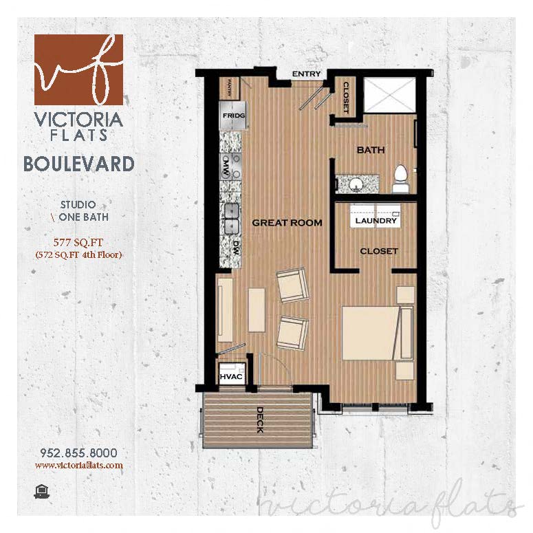Floor plan for studio, 1 bath, 572 sqft