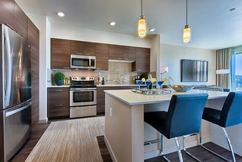 Large kitchen with cabinets