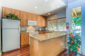 Anaheim apartment for rent - a kitchen with a counter top and a refrigerator