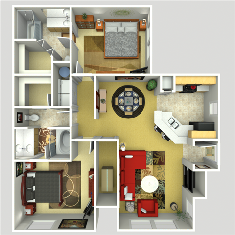 Floor plan for 2 beds, 2 baths, 1058 sqft