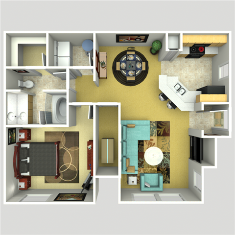 Floor plan for 1 bed, 1 bath, 804 sqft