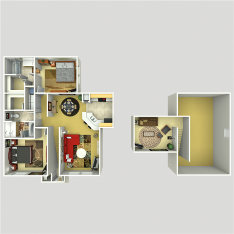 Floor plan for 2 beds, 2 baths, 1323 sqft