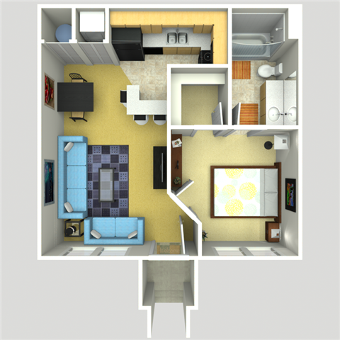 Floor plan for 1 bed, 1 bath, 531 sqft