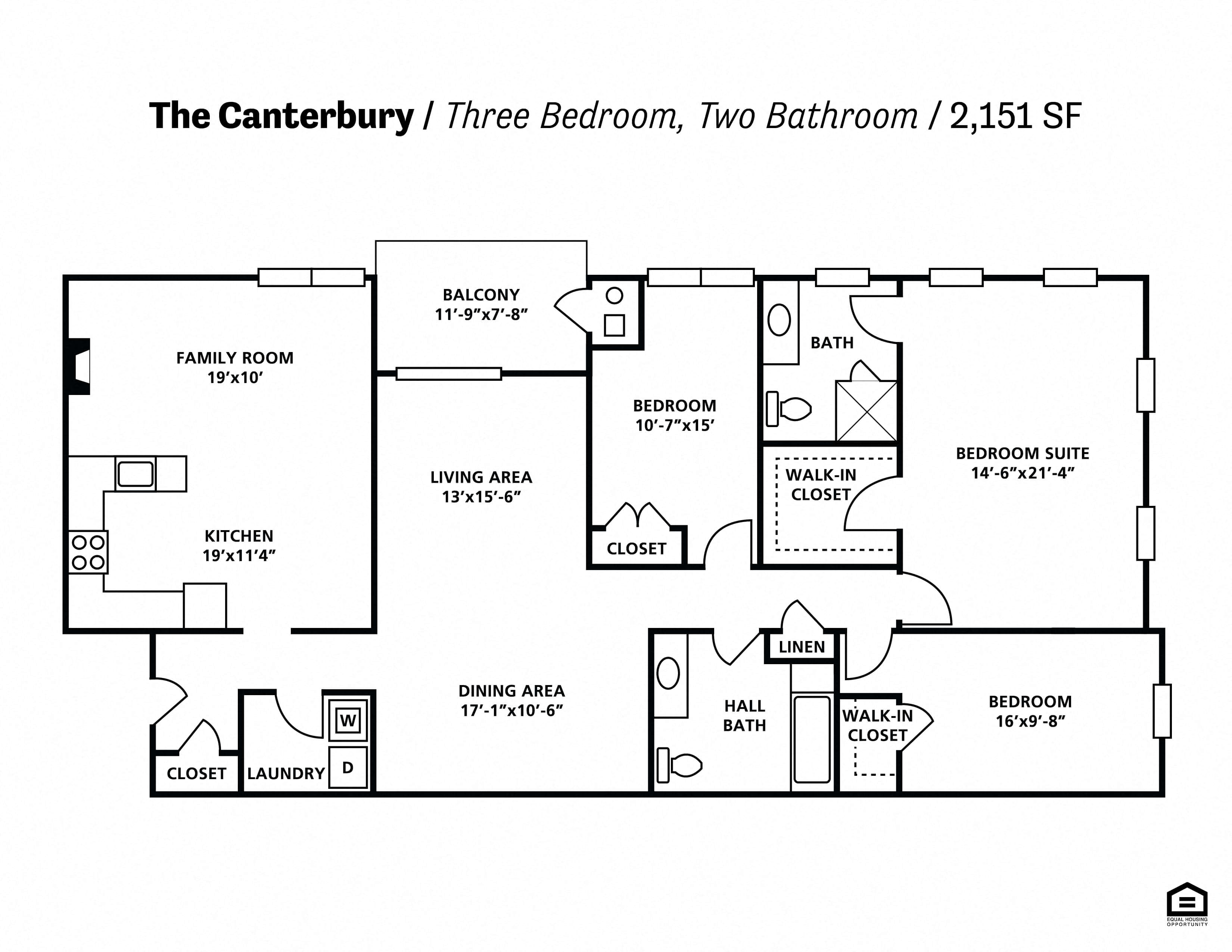 Floor plan for 3 beds, 2 baths, 2151 sqft