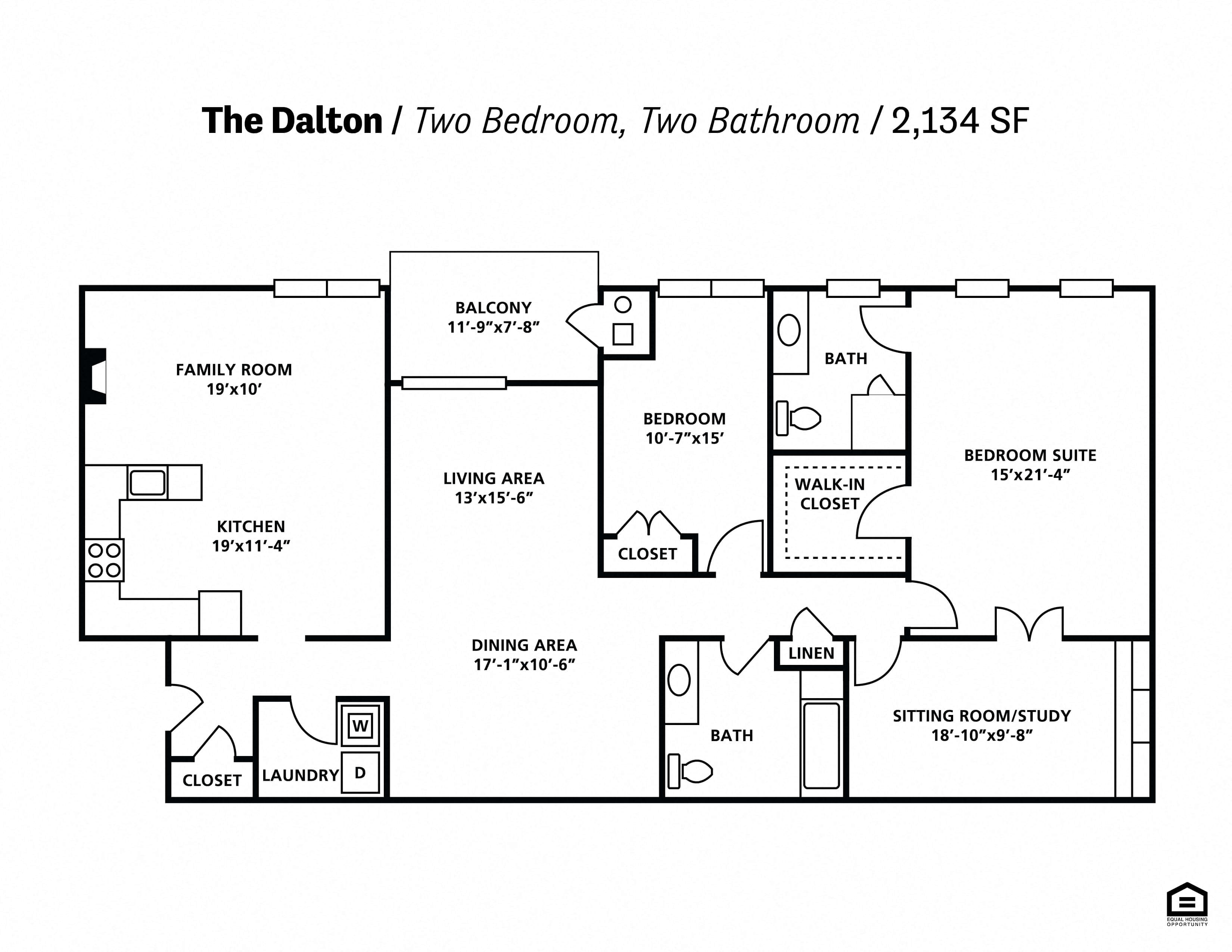 Floor plan for 2 beds, 2 baths, 2134 sqft