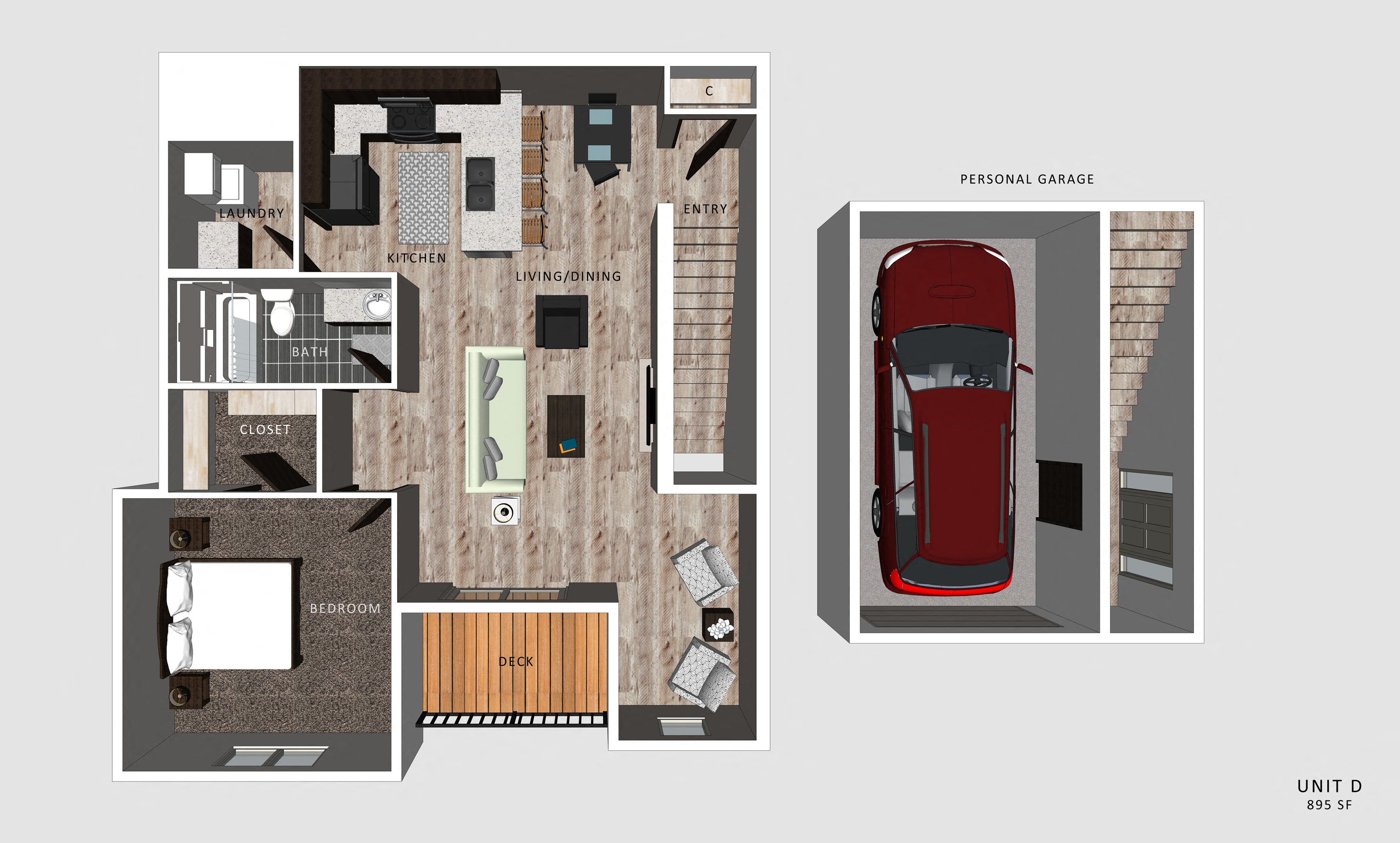 Floor plan for 1 bed, 1 bath, 882 sqft