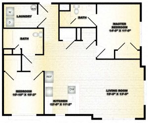 Floor plan for 2 beds, 2 baths, 1017 sqft