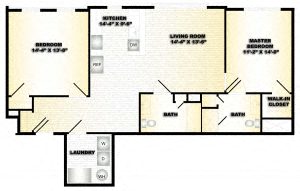 Floor plan for 2 beds, 2 baths, 1062 sqft