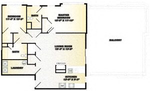 Floor plan for 2 beds, 2 baths, 1124 sqft