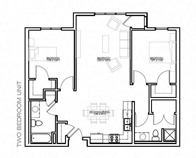 Floor plan for 2 beds, 2 baths, 1014 sqft