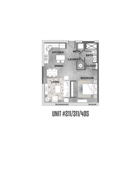 Floor plan for studio, 1 bath, 630 sqft
