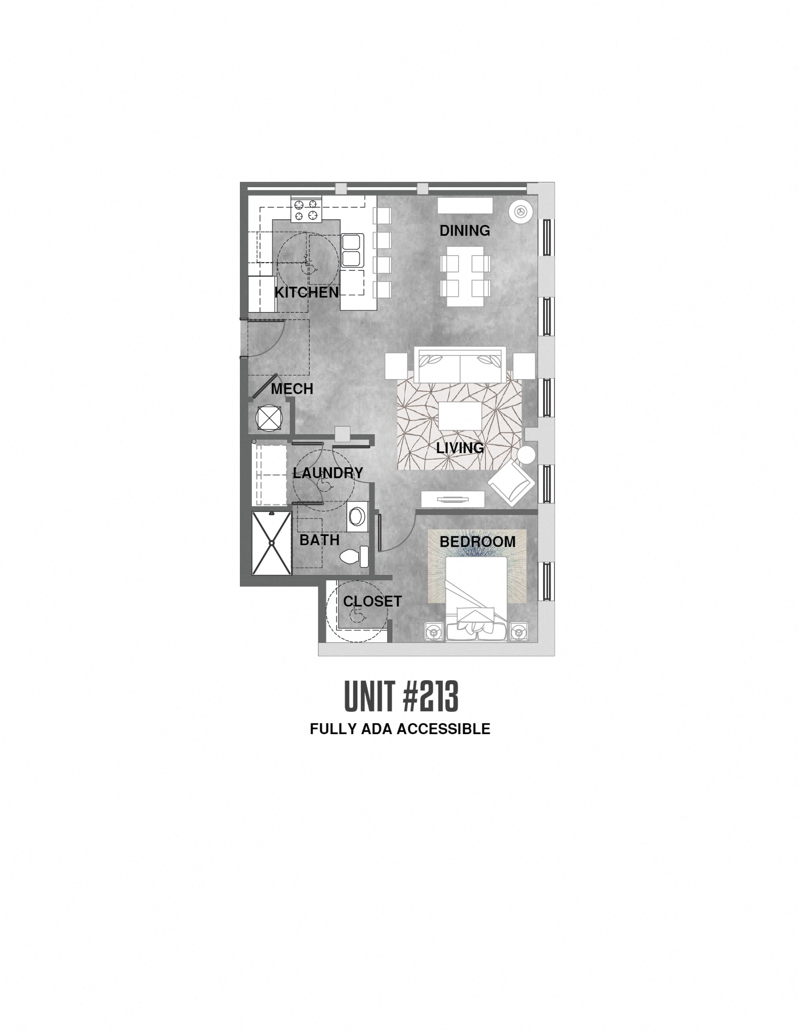 Floor plan for 1 bed, 1 bath, 820 sqft
