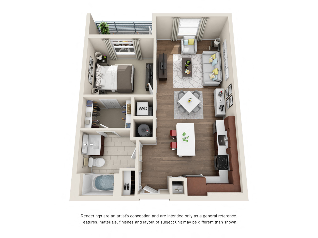 Floor plan for 1 bed, 1 bath, 777 sqft