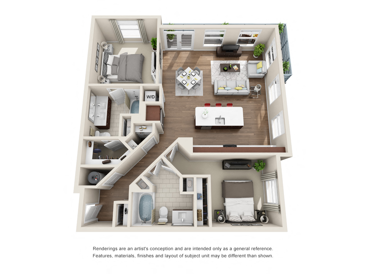 Floor plan for 2 beds, 2 baths, 1238 sqft