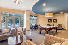 Sandy Springs apartment for rent - A living room with a pool table and a sofa.