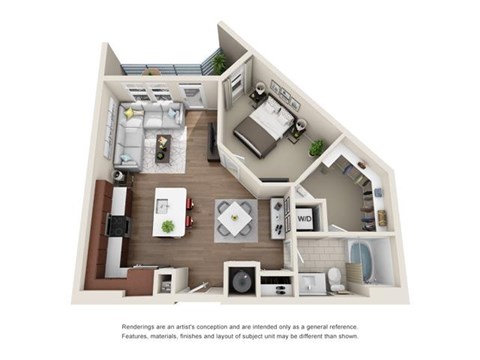 Floor plan for 1 bed, 1 bath, 770 sqft