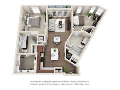 Floor plan for 2 beds, 2 baths, 1156 sqft