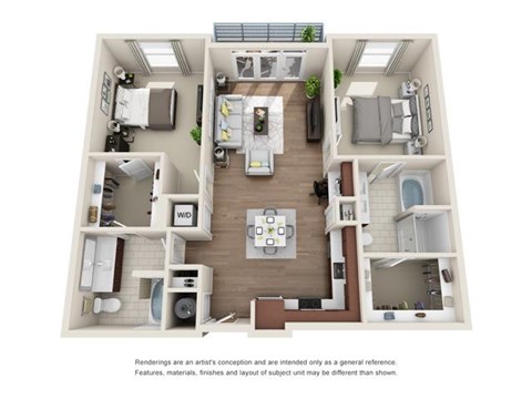 Floor plan for 2 beds, 2 baths, 1187 sqft
