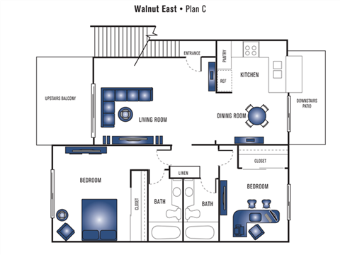 Floor plan for 2 beds, 2 baths, 1010 sqft