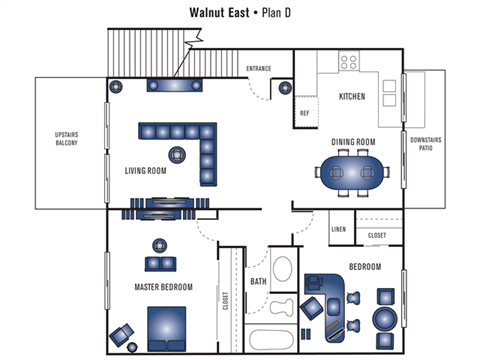 Floor plan for 2 beds, 1 bath, 840 sqft