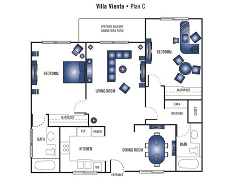 Floor plan for 2 beds, 2 baths, 941 sqft