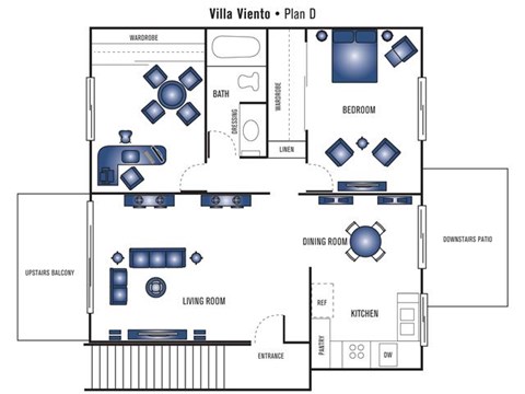 Floor plan for 2 beds, 1 bath, 839 sqft