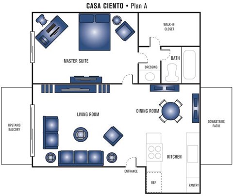 Floor plan for 1 bed, 1 bath, 650 sqft