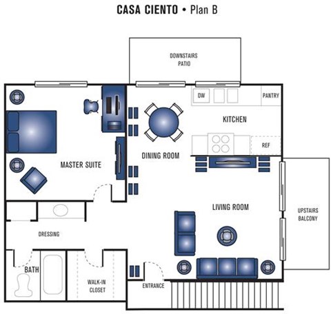 Floor plan for 1 bed, 1 bath, 680 sqft