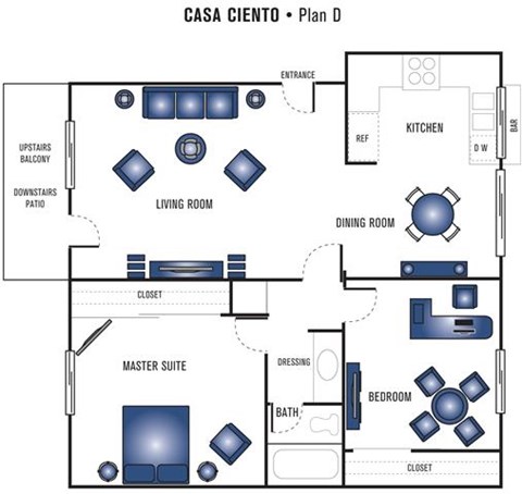 Floor plan for 2 beds, 1 bath, 872 sqft