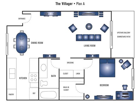 Floor plan for 1 bed, 1 bath, 650 sqft