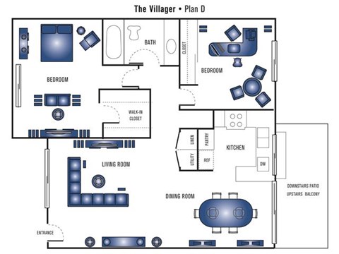 Floor plan for 2 beds, 1 bath, 900 sqft