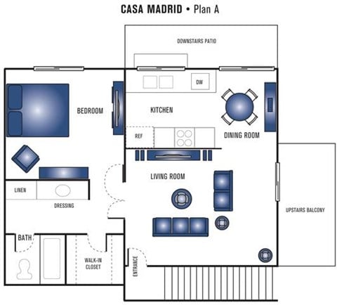 Floor plan for 1 bed, 1 bath, 705 sqft