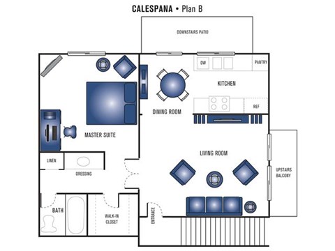 Floor plan for 1 bed, 1 bath, 662 sqft