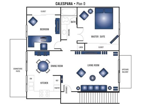 Floor plan for 2 beds, 1 bath, 862 sqft