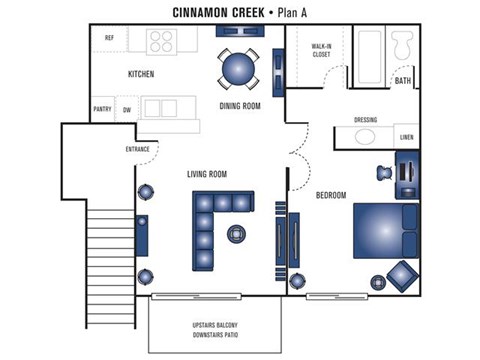 Floor plan for 1 bed, 1 bath, 647 sqft