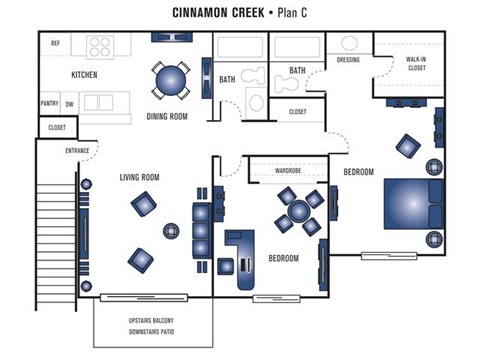Floor plan for 2 beds, 2 baths, 923 sqft