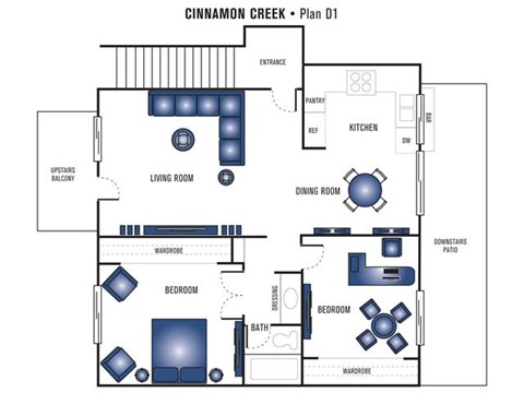 Floor plan for 2 beds, 1 bath, 926 sqft