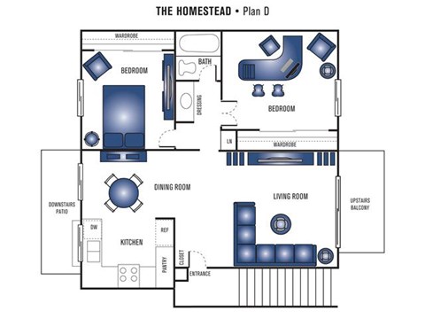 Floor plan for 2 beds, 1 bath, 815 sqft