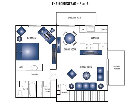 Floor plan for 1 bed, 1 bath, 680 sqft