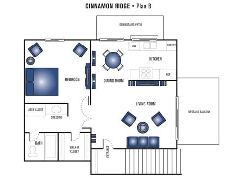 Floor plan for 1 bed, 1 bath, 671 sqft